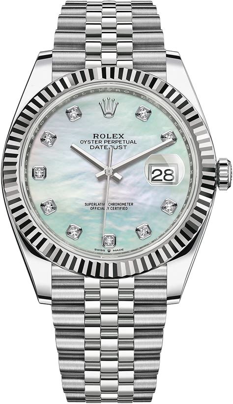 rolex datejust ii 41mm 126334 mop diamond dial steel 18k|rolex datejust 41 retail price.